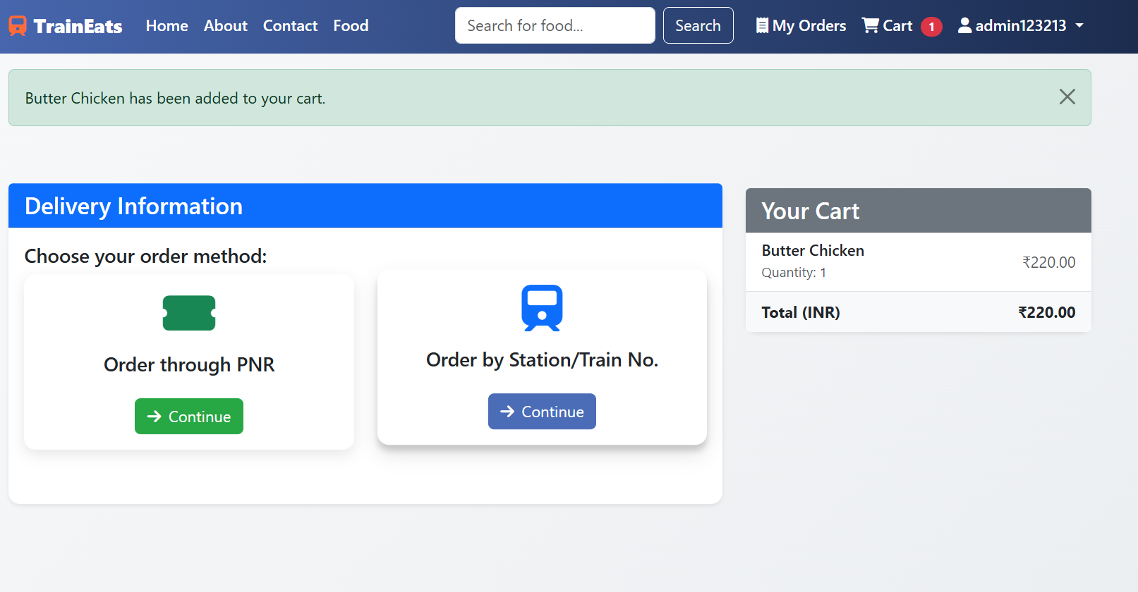 Order with PNR