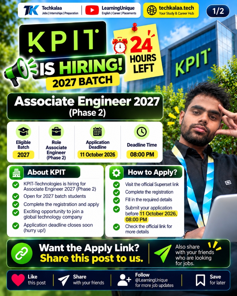 KPIT is Hiring Associate Engineer 2027 Batch Banner